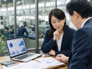 企業価値診断で財務資料を確認するM&A相談イメージ